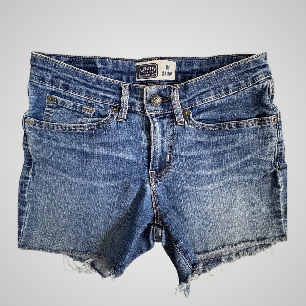 Signature by Levi Strauss The Skinny Shorts Blue Raw Hem Casual Boho 4M